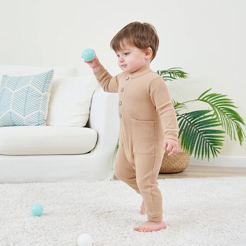 Baby Boy Newborn Rompers Long Sleeve Jumpsuit Infant Knit Outfits Clothes | 2 pack solid bodysuit footless romper, soft, snap closure, easy diaper change in Saudi Arabia