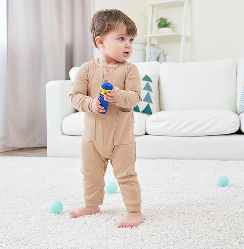 Baby Boy Newborn Rompers Long Sleeve Jumpsuit Infant Knit Outfits Clothes | 2 pack solid bodysuit footless romper, soft, snap closure, easy diaper change in Saudi Arabia