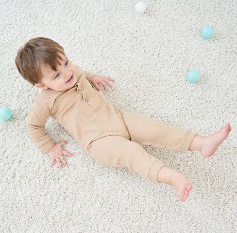 Baby Boy Newborn Rompers Long Sleeve Jumpsuit Infant Knit Outfits Clothes | 2 pack solid bodysuit footless romper, soft, snap closure, easy diaper change in Saudi Arabia