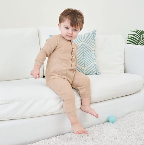 Baby Boy Newborn Rompers Long Sleeve Jumpsuit Infant Knit Outfits Clothes | 2 pack solid bodysuit footless romper, soft, snap closure, easy diaper change in Saudi Arabia