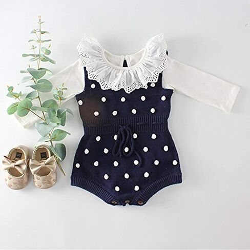 Askwind Baby Girls Knit Striped Polka Dot Romper Cute Strap Sleeveless Jumpsuit Bodysuit in Saudi Arabia