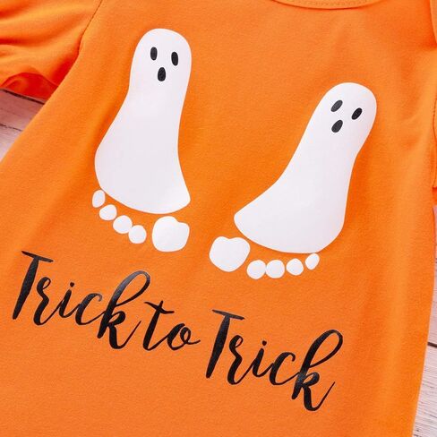 بدلة ماي فيرست هالووين للأطفال حديثي الولادة للأولاد والبنات برتقالية من قطعة واحدة خدعة لخدعة مع عصابة رأس in Kuwait