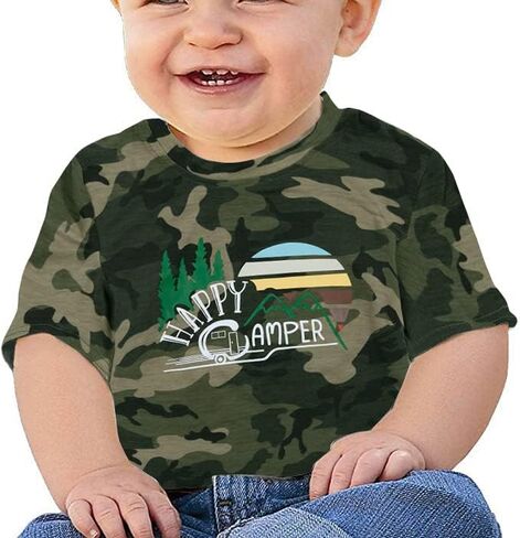 تي شيرت Happy Camper للأطفال الصغار، تي شيرت مضحك لطيف للتخييم في الهواء الطلق، تي شيرت برسوم جرافيك للجنسين بأكمام قصيرة للمشي لمسافات طويلة in Saudi Arabia