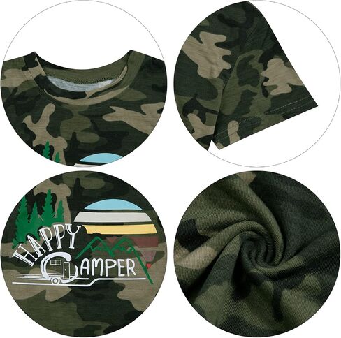 تي شيرت Happy Camper للأطفال الصغار، تي شيرت مضحك لطيف للتخييم في الهواء الطلق، تي شيرت برسوم جرافيك للجنسين بأكمام قصيرة للمشي لمسافات طويلة in Saudi Arabia