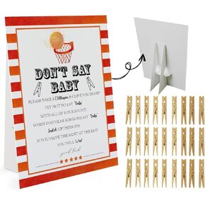 Basketball Don't Say Baby Game (1 Sign and 50 Mini Natural Clothespins) Don't Say Baby Baby Shower Game, Baby Shower Decorations, Baby Shower Games Gender Neutral (2DS18) in Saudi Arabia