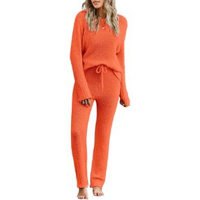 luvamia Women's Casual Pajama Set Fuzzy Fleece Knitted Long Sleeve Pj Loungewear