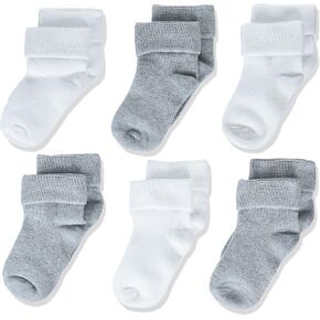 Amazon Essentials Unisex Babies' Cotton Turn Cuff Socks, 6 Pairs