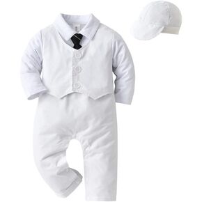 IBTOM CASTLE Baby Boys Gentleman Baptism Christening Formal Suit Overall Romper Waistcoat Bowtie Wedding Party Outfits W/Hat