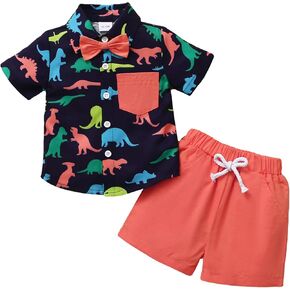 SUNNY PIGGY Toddler Baby Boy Clothes Shirt Tops Bowtie Shorts Set Little Boy's Clothing Summer Outfits