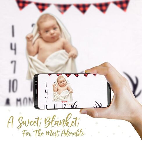 بطانية EOIRQHOPDD Baby Milestone - حجم كبير 40 بوصة × 47 بوصة - صوف الفانيلا الفاخر - تسليط الضوء على الرقم الشهري - التقاط نمو الطفل - خلفية التصوير الفوتوغرافي - إكليل الزهور متضمن (قرن الوعل) in Kuwait