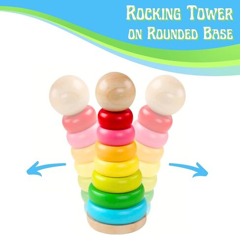 منتجات LMC ألعاب خشبية مكونة من قطعتين من مكدس حلقات قوس قزح وفارز الأشكال مع سمكة مغناطيسية - فارز أشكال مونتيسوري، ألعاب الفرز والتكديس، لعبة تعليمية للأطفال بعمر 3 سنوات فما فوق، تبرع لمستشفى الأطفال in Kuwait