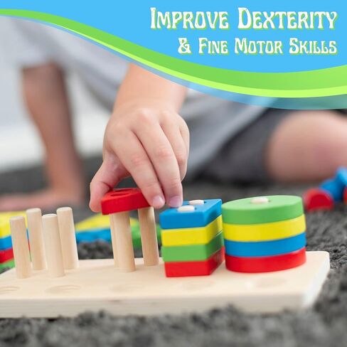 منتجات LMC ألعاب خشبية مكونة من قطعتين من مكدس حلقات قوس قزح وفارز الأشكال مع سمكة مغناطيسية - فارز أشكال مونتيسوري، ألعاب الفرز والتكديس، لعبة تعليمية للأطفال بعمر 3 سنوات فما فوق، تبرع لمستشفى الأطفال in Kuwait