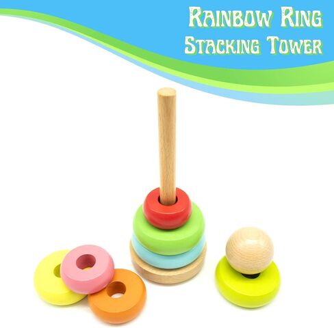 منتجات LMC ألعاب خشبية مكونة من قطعتين من مكدس حلقات قوس قزح وفارز الأشكال مع سمكة مغناطيسية - فارز أشكال مونتيسوري، ألعاب الفرز والتكديس، لعبة تعليمية للأطفال بعمر 3 سنوات فما فوق، تبرع لمستشفى الأطفال in Kuwait