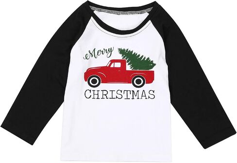 UNIQUEONE Baby Girls Boys Merry Christmas T-Shirt Christmas Truck Tree Print Tops Long Sleeve Raglan Tee in Saudi Arabia