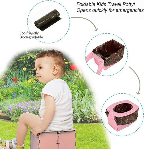 Travel Potty for Kids, Reusable Portable Folding Potty for Toddler, Travel Foldable Toilet for Travel Outdoor Camping, Toddler Potty Seat for Baby Potty Training (Pink) in Saudi Arabia