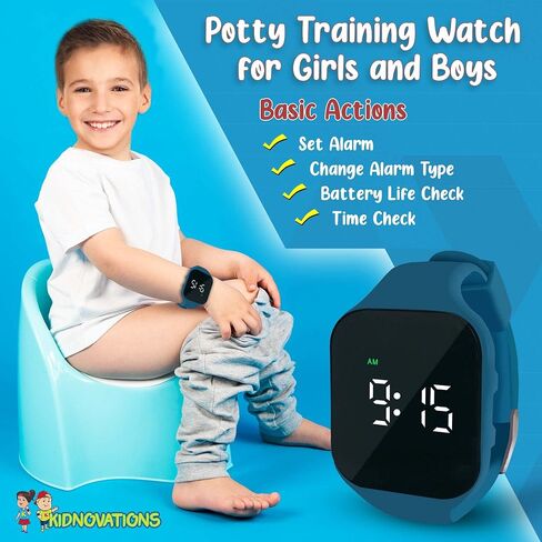 Square Button Potty Training Watch - Toilet Training Timer - Rechargeable Water-Resistant Digital Watch Time Reminder Vibrates & Plays Music Fashionable & Functional Gift for Kids, Black in Saudi Arabia