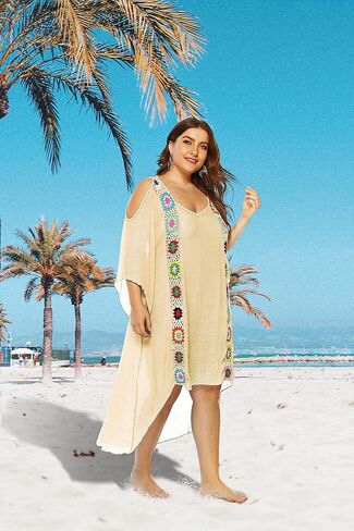 Chrisuno Women's Plus Size Bathing Suit Cover Ups Swimsuit Coverups Dress Soft Crochet Bikini Beach Skirt in Kuwait
