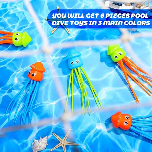 6 Pcs Fun Octopus Bath Toys Octopus Swimming Pool Dive Toys Sensory Stress Relief Cute Pool Diving Toys for Summer Tub Bathtub Water Goodie Bag Fillers, 3 Styles in Saudi Arabia
