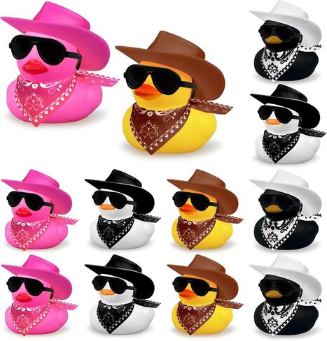12 PCS Cowboy Duck with Hat and Sunglasses Mini Duckies Toys for Birthday Swimming Party Gift Favor in Saudi Arabia