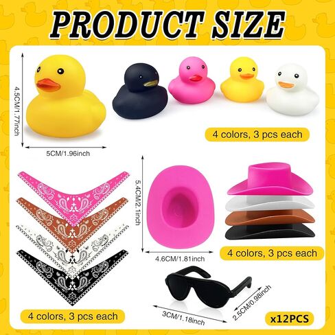 12 PCS Cowboy Duck with Hat and Sunglasses Mini Duckies Toys for Birthday Swimming Party Gift Favor in Saudi Arabia