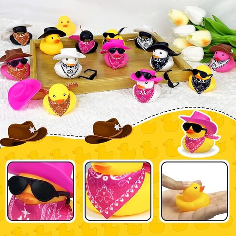 12 PCS Cowboy Duck with Hat and Sunglasses Mini Duckies Toys for Birthday Swimming Party Gift Favor in Saudi Arabia