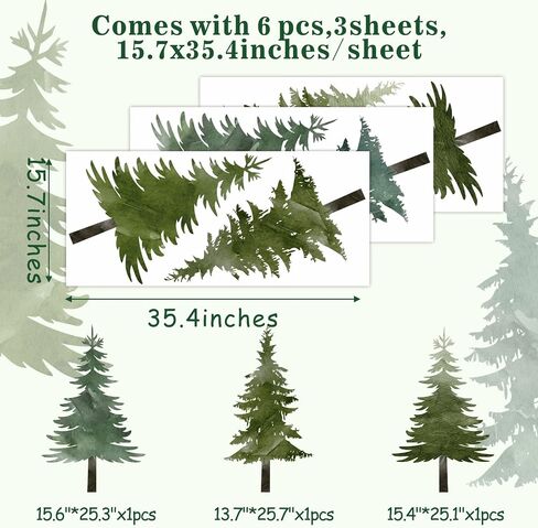 Watercolor Pine Tree Wall Decals Forest Nature Tree Wall Clings Stickers | Forest Mountain Tree Wall Decal, Pine Tree Window Clings, Peel Stick Woodland Decor, Trees Stickers for Kids Room Classroom in Saudi Arabia