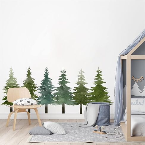 Watercolor Pine Tree Wall Decals Forest Nature Tree Wall Clings Stickers | Forest Mountain Tree Wall Decal, Pine Tree Window Clings, Peel Stick Woodland Decor, Trees Stickers for Kids Room Classroom in Saudi Arabia