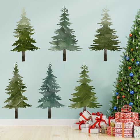 Watercolor Pine Tree Wall Decals Forest Nature Tree Wall Clings Stickers | Forest Mountain Tree Wall Decal, Pine Tree Window Clings, Peel Stick Woodland Decor, Trees Stickers for Kids Room Classroom in Saudi Arabia