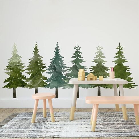Watercolor Pine Tree Wall Decals Forest Nature Tree Wall Clings Stickers | Forest Mountain Tree Wall Decal, Pine Tree Window Clings, Peel Stick Woodland Decor, Trees Stickers for Kids Room Classroom in Saudi Arabia