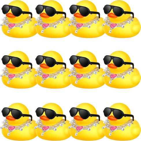 Chivao 12 Pcs Mini Rubber Ducks with Sunglasses/ Glasses and Hats/ Necklace, Cruise Rubber Ducks in Bulk Small Bathtub Toy for Hiding Party Favor(Fresh Color,Vivid Style) in Saudi Arabia