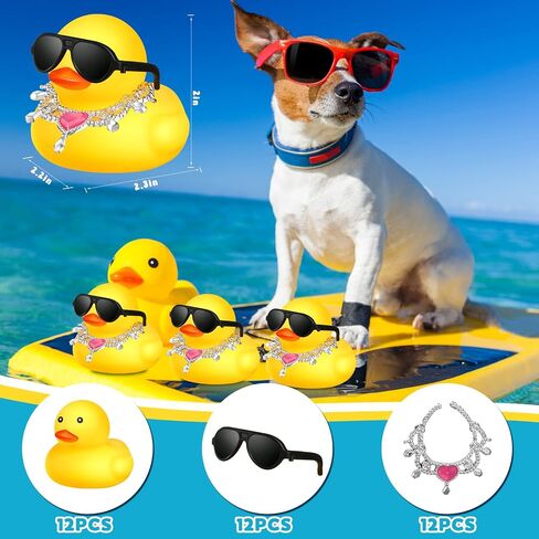 Chivao 12 Pcs Mini Rubber Ducks with Sunglasses/ Glasses and Hats/ Necklace, Cruise Rubber Ducks in Bulk Small Bathtub Toy for Hiding Party Favor(Fresh Color,Vivid Style) in Saudi Arabia