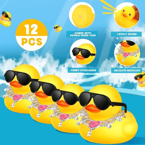 Chivao 12 Pcs Mini Rubber Ducks with Sunglasses/ Glasses and Hats/ Necklace, Cruise Rubber Ducks in Bulk Small Bathtub Toy for Hiding Party Favor(Fresh Color,Vivid Style) in Saudi Arabia