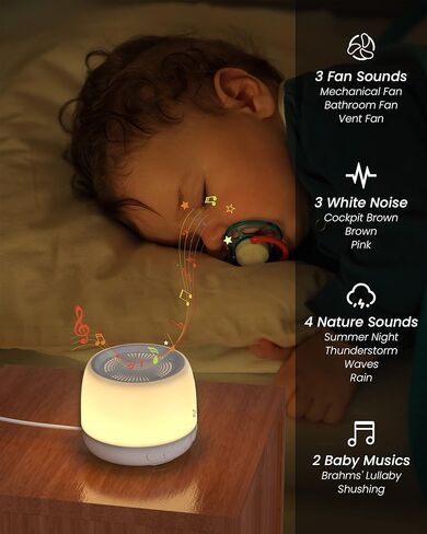 جهاز صوت Somezeds مع ضوء ليلي لغرفة الأطفال، جهاز صوت للنوم للأطفال البالغين، جهاز ضوضاء بيضاء، مثالي للمنزل والمكتب والسفر، مع 12 صوتًا مهدئًا in Kuwait