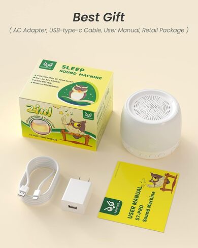 جهاز صوت Somezeds مع ضوء ليلي لغرفة الأطفال، جهاز صوت للنوم للأطفال البالغين، جهاز ضوضاء بيضاء، مثالي للمنزل والمكتب والسفر، مع 12 صوتًا مهدئًا in Kuwait