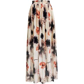 Topdress Women's Chiffon Skirts Elastic High Waist Tea Length A-line Ruffle Beach Skirts