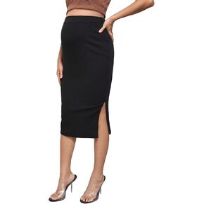 OYOANGLE Women's Maternity Boho Floral Print High Waist Split Hem Vacation Midi Skirt