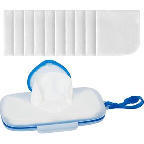 موزع مناديل FAMOPLAY مع 10 قطع من قماش الفانيلا مناديل الأطفال، حامل علبة مناديل مع حزام معلق للسفر، حاوية مناديل محمولة للمناديل المبللة، منظم مناديل القماش in Kuwait