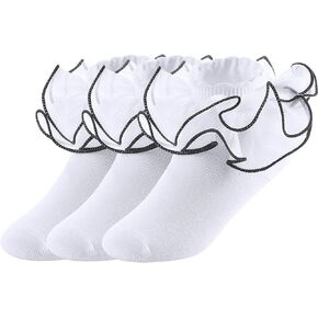 Yepami Big Girls Lace Socks Shimmering Cute Ruffle Comfortable Frilly Dress Ankle Socks 3 Pairs in Saudi Arabia