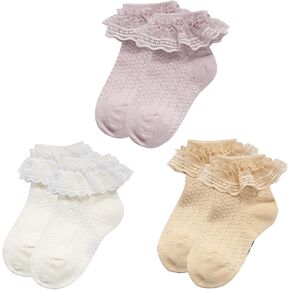 Durio Ruffle Socks for Baby Toddler Girls, Baby Lace Ankle Socks | Combed Cotton Blend, Adorable Dress Frilly Socks, Soft Stretch Cuffs and Textured Knit for Daily Wear, Dress-Up, Photo, Party in Saudi Arabia