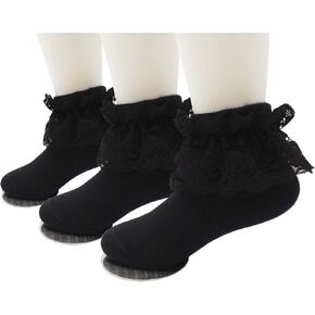 Toddler & Girls Eyelet Frilly Dress Socks Ruffle Lace Cotton Socks in Saudi Arabia