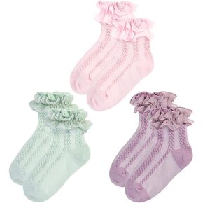 Mini angel Girls Ruffle Socks Frilly Lace Socks Princess Dress Socks for Toddler Kids Girls 3/6 Pairs