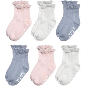 EPEIUS Baby-Girls Non Slip Ruffle Frilly Ankle Socks Pointelle (Pack of 3/6) in Saudi Arabia