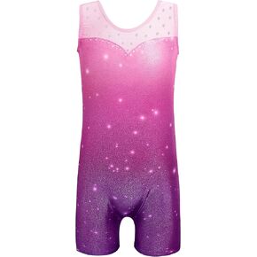 HOZIY Gymnastics Leotards for Girls Gradient Colors Blue White Embroidered Diamond Flame Outfit Sparkle