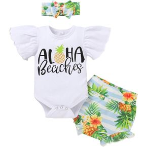 IDOPIP Newborn Baby Girls Clothes Ruffles Sleeve Romper + Fruit Floral Bottoms Shorts + Headband 3PCS Summer Birthday Outfits in Saudi Arabia
