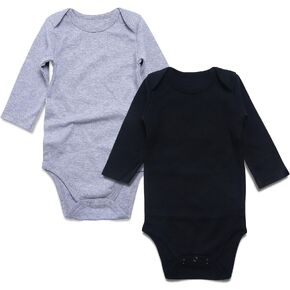 بدلة أطفال من قطعتين بألوان سادة لحديثي الولادة من عمر الولادة وحتى 24 شهرًا - 0-3 Months Black/Gray in Kuwait