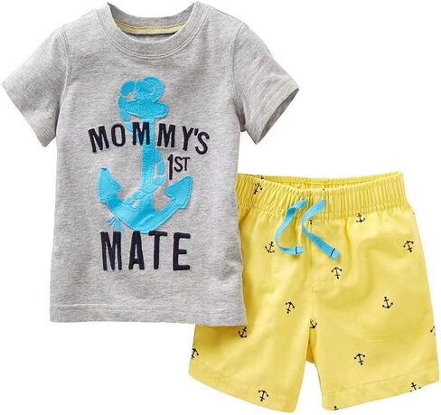 Funnymore Toddler Boy Cotton Summer Short Sleeve T-Shirt and Short Set in Saudi Arabia