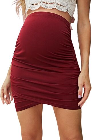 Floerns Women's Solid Maternity High Waist Ruched Bodycon Mini Skirt in Saudi Arabia