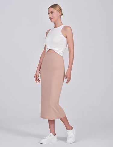 POSHDIVAH Women's Maternity Skirt Over The Belly Midi High Waisted Solid Stretchy Pregnancy Pencil Skirt in Kuwait