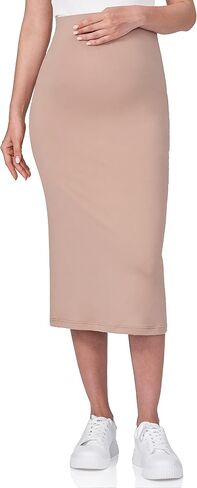POSHDIVAH Women's Maternity Skirt Over The Belly Midi High Waisted Solid Stretchy Pregnancy Pencil Skirt in Kuwait