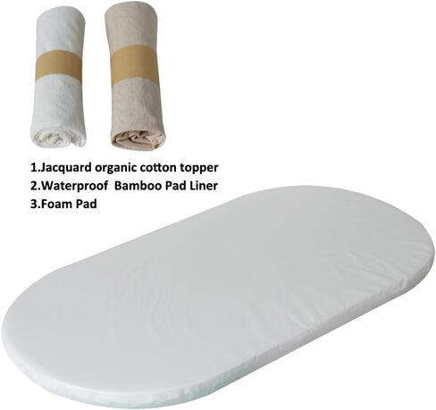 Bassinet Cradle Mattress Protection Removable Organic Cotton Cover Oval Mattress Pad 30''X16'' in Kuwait